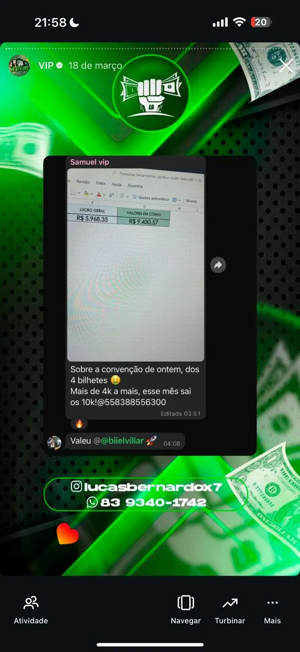 Feedback compartilhado por um membro da comunidade VIP LB GROUP.