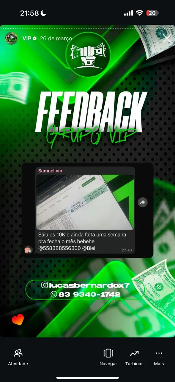 Feedback compartilhado por um membro da comunidade VIP LB GROUP.