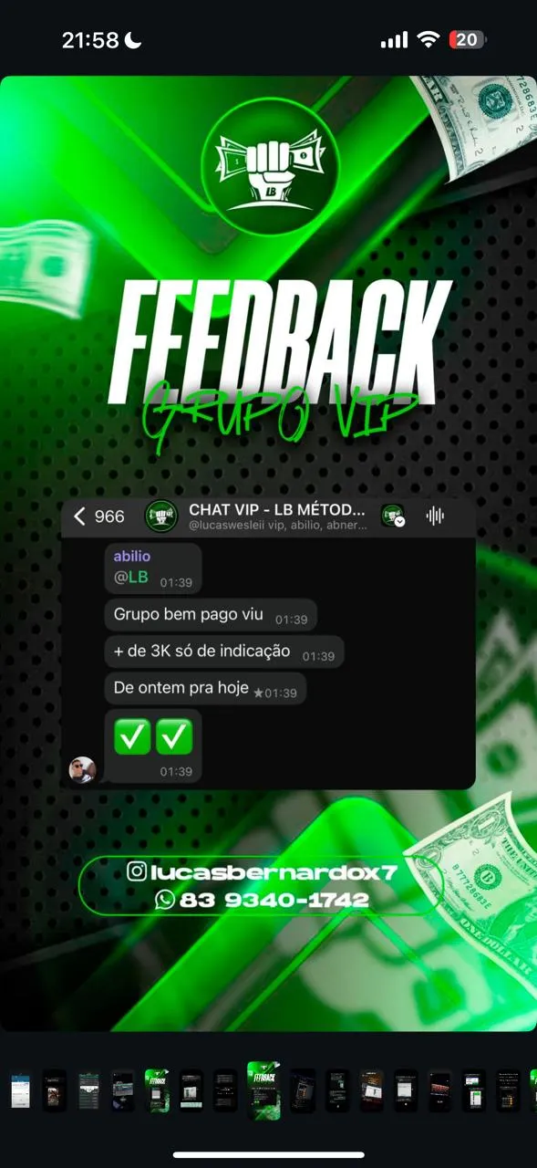 Feedback compartilhado por um membro da comunidade VIP LB GROUP.